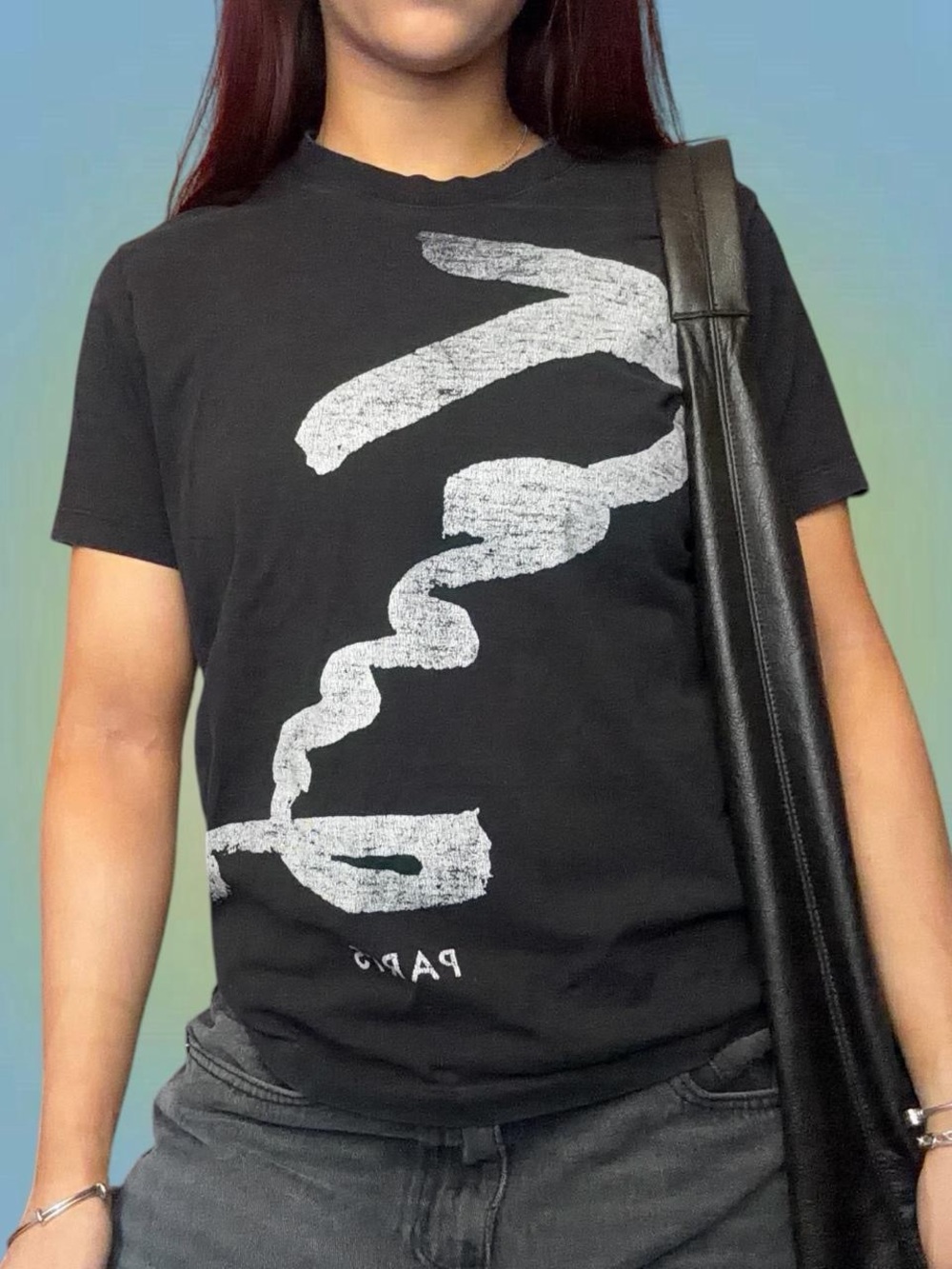 KENZO Paris Black Graphic Tee with White Brushstroke Print
